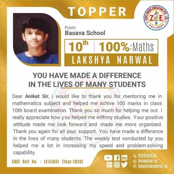 Basava School Topper delhihometutor